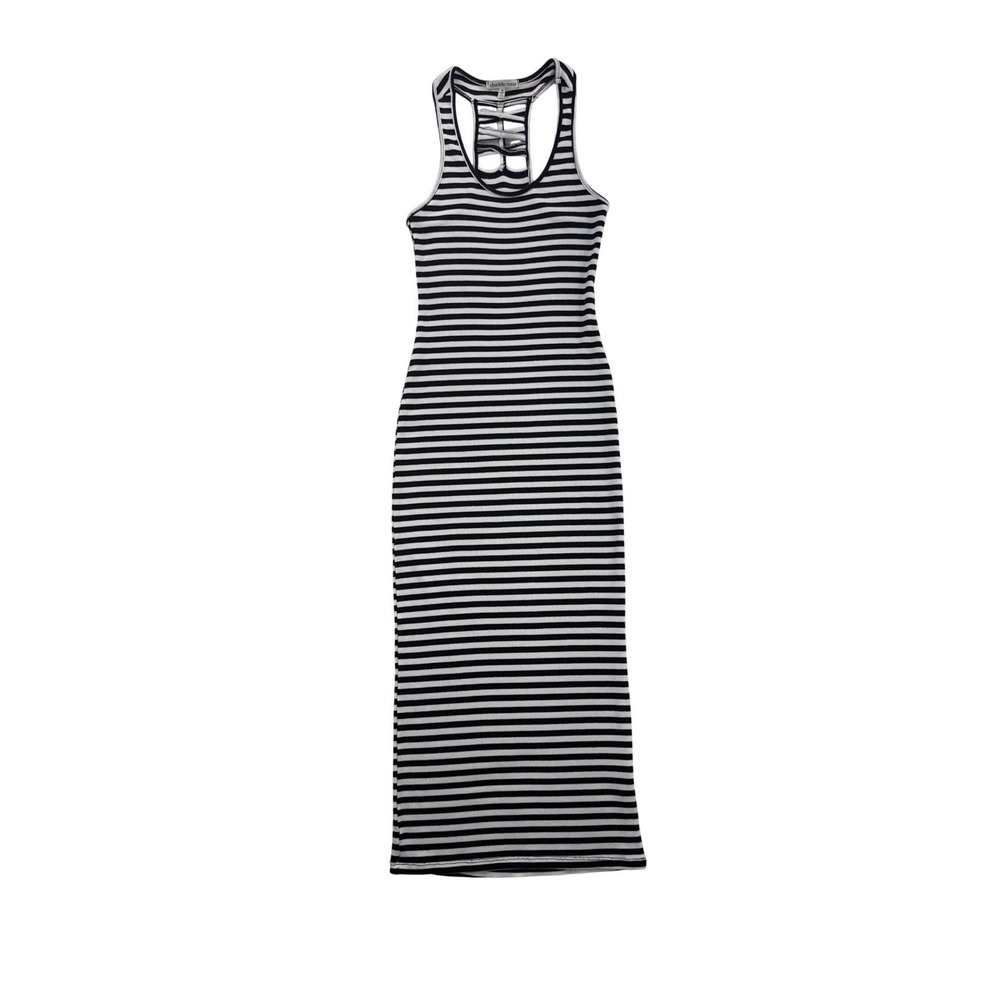 Y2K‎ Charlotte Russe Black White Stripe Maxi Dress Racerback Casual Stretch Sz M